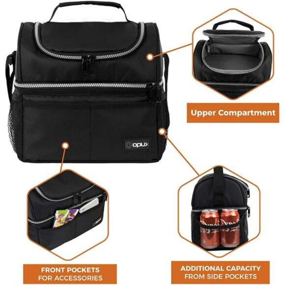 Large insulated lunch bag double deck leakproof cooler tote for work school trav - Picture 6 of 7